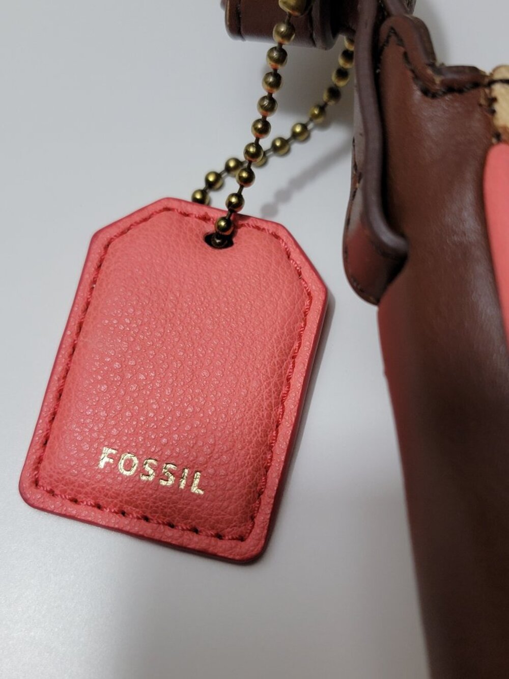 Fossil Issue No 1954 Polka Dot Coated Canvas Crossbody Bag Coral Tan Vintage - Picture 2 of 8